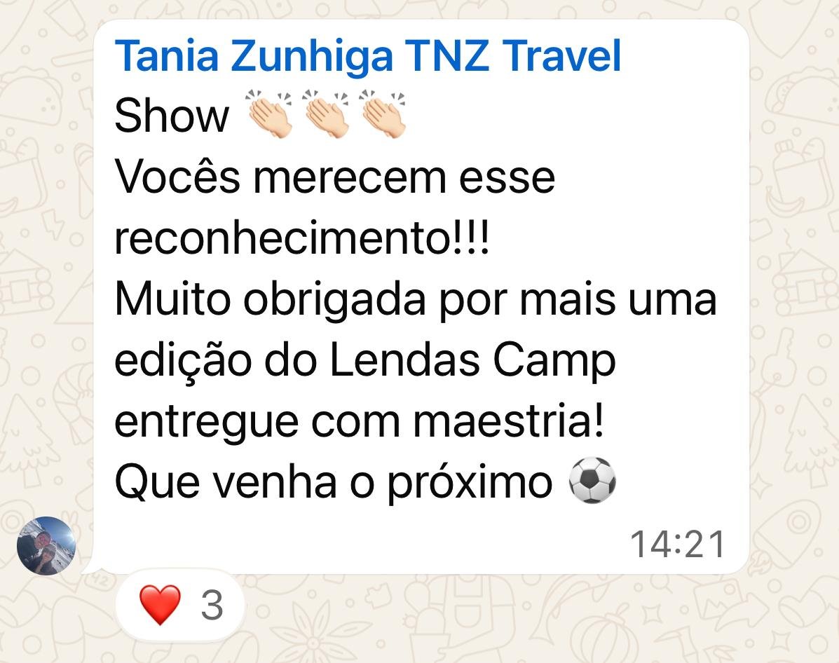 Mensagem de uma família do Lendas Camp enviada no grupo do evento