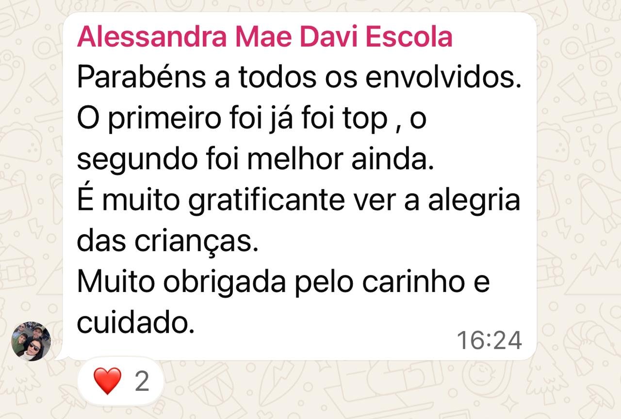 Mensagem de uma família do Lendas Camp enviada no grupo do evento